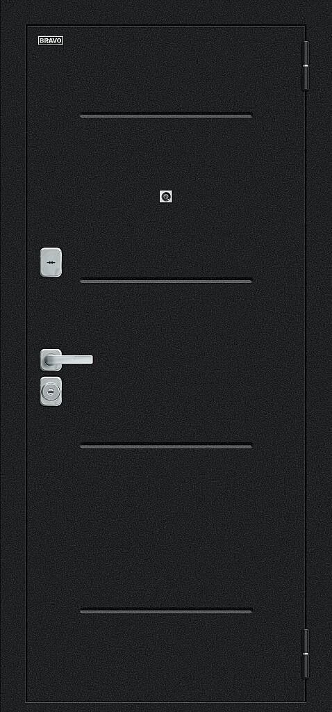 Входная дверь Техно/BChrome Букле черное/Bianco Melinga BR6189 внешняя сторона