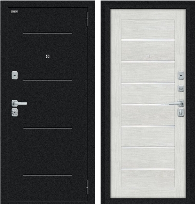 Дверь Браво Техно/BChrome Букле черное/Bianco Melinga